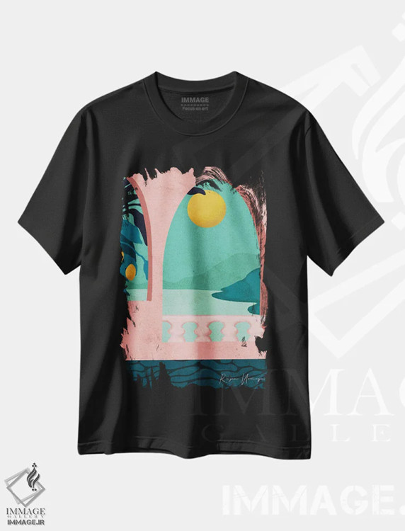 تیشرت مشکی طرح دار پوزیتانو، تزئینی اثر رینا نوریگا | فروشگاه ایماژ