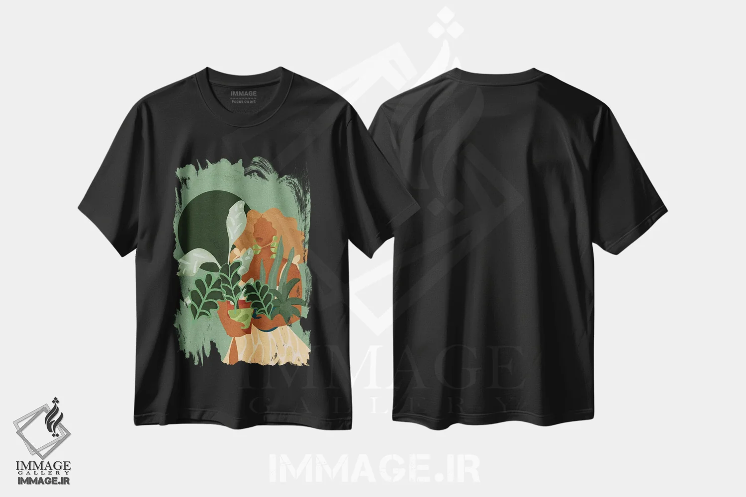 تیشرت مشکی طرح دار بانوی گیاه دوست، هنر آمریکایی آفریقایی تبار اثر رینا نوریگا | immage.ir