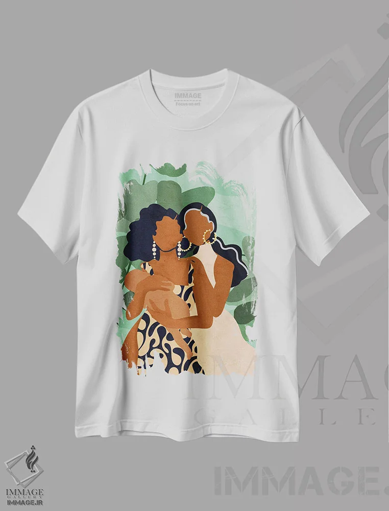 تیشرت سفید طرح دار سه نسل، سایه دو، هنر آمریکایی آفریقایی تبار اثر رینا نوریگا | فروشگاه ایماژ
