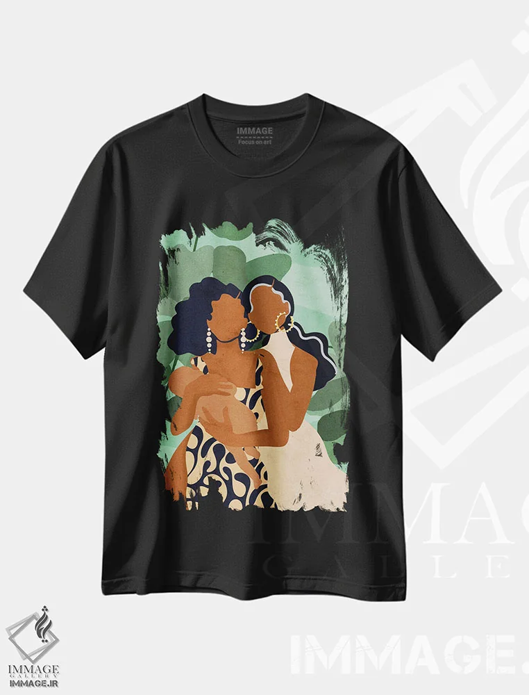 تیشرت مشکی طرح دار سه نسل، سایه دو، هنر آمریکایی آفریقایی تبار اثر رینا نوریگا | immage.ir