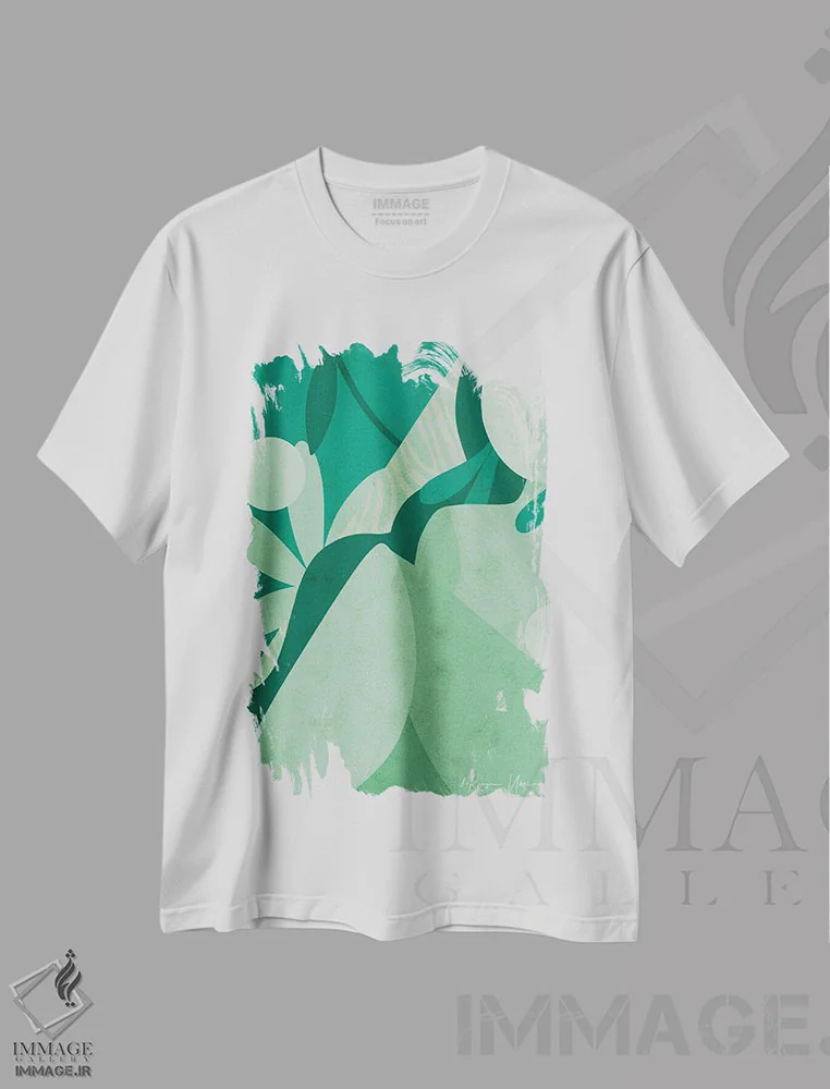 تیشرت سفید طرح دار انتزاع نشسته اثر رینا نوریگا | فروشگاه ایماژ