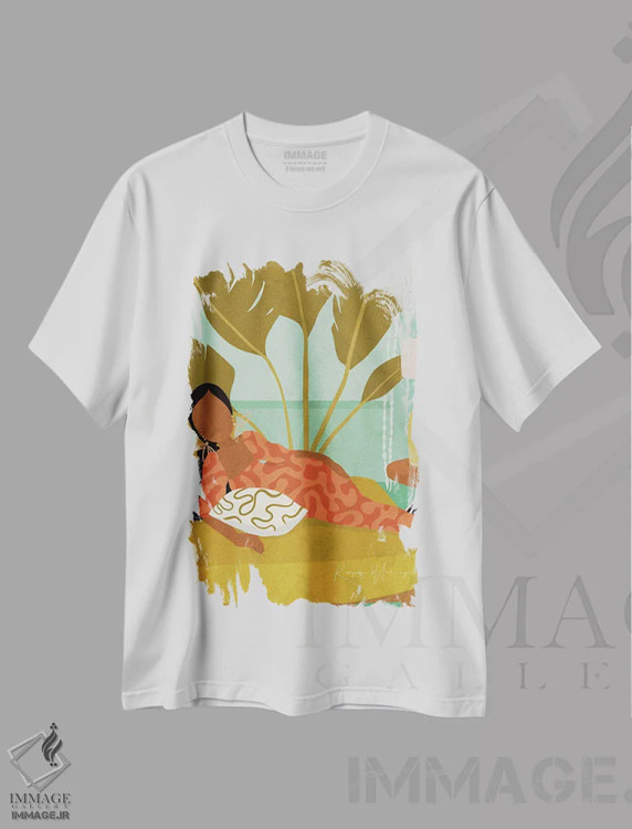 تیشرت سفید طرح دار اتاق نشیمن، هنر آمریکایی آفریقایی تبار اثر رینا نوریگا | immage.ir