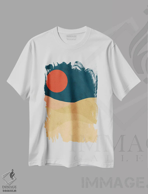تیشرت سفید طرح دار ماه خونین، آبستره اثر رینا نوریگا | فروشگاه ایماژ