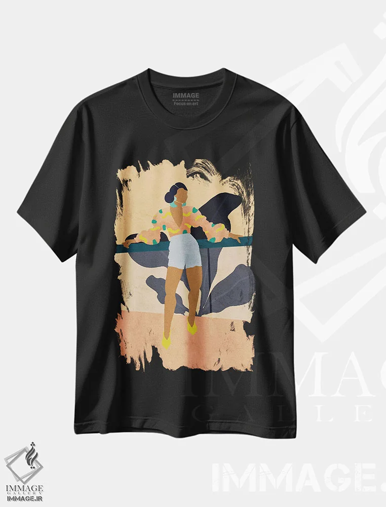 تیشرت مشکی طرح دار جولی، هنر آمریکایی آفریقایی تبار اثر رینا نوریگا | فروشگاه ایماژ