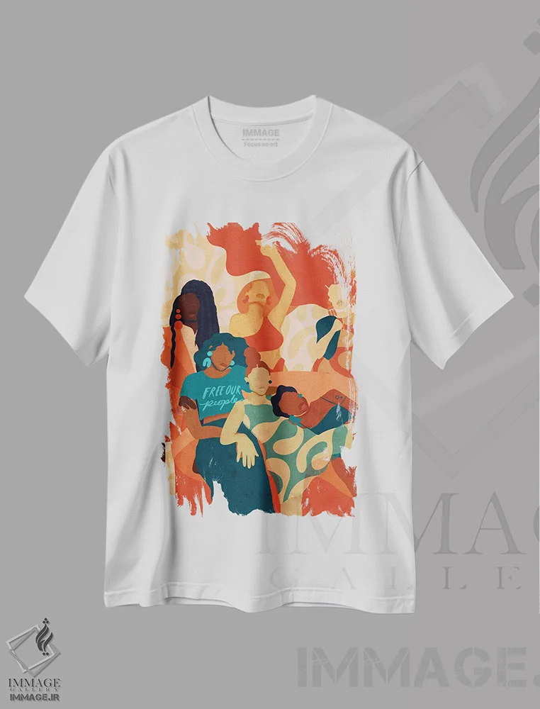 تیشرت سفید طرح دار زنان، هنر آمریکایی آفریقایی تبار اثر رینا نوریگا | فروشگاه ایماژ