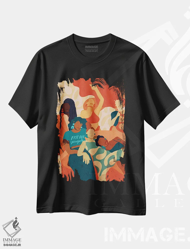 تیشرت مشکی طرح دار زنان، هنر آمریکایی آفریقایی تبار اثر رینا نوریگا | immage.ir