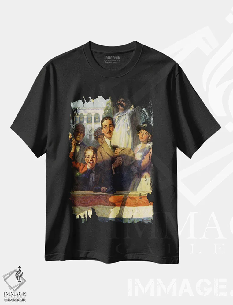 تیشرت مشکی طرح دار تماشاگران در رژه، دکور آمریکایی اثر نورمن راکول | immage.ir