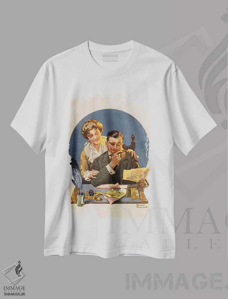 تیشرت سفید طرح دار اول ماه، هنر فاخر کلاسیک اثر نورمن راکول | immage.ir