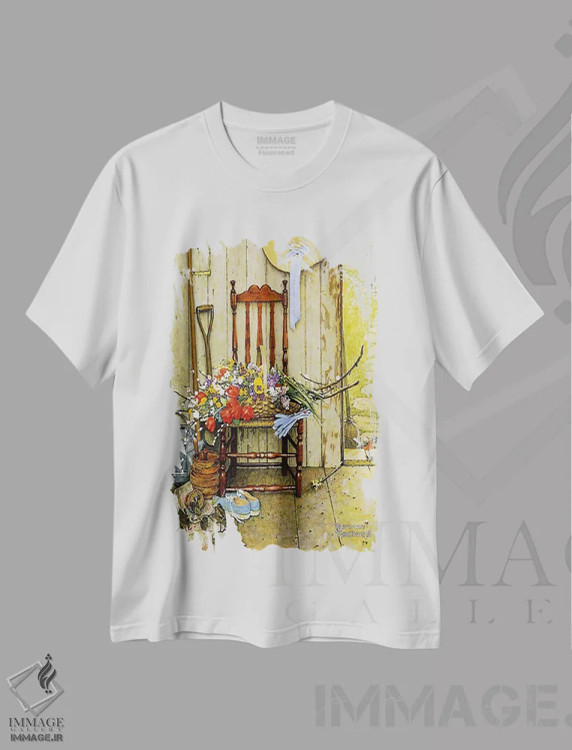 تیشرت سفید طرح دار گل های بهاری، هنر فاخر کلاسیک اثر نورمن راکول | فروشگاه ایماژ
