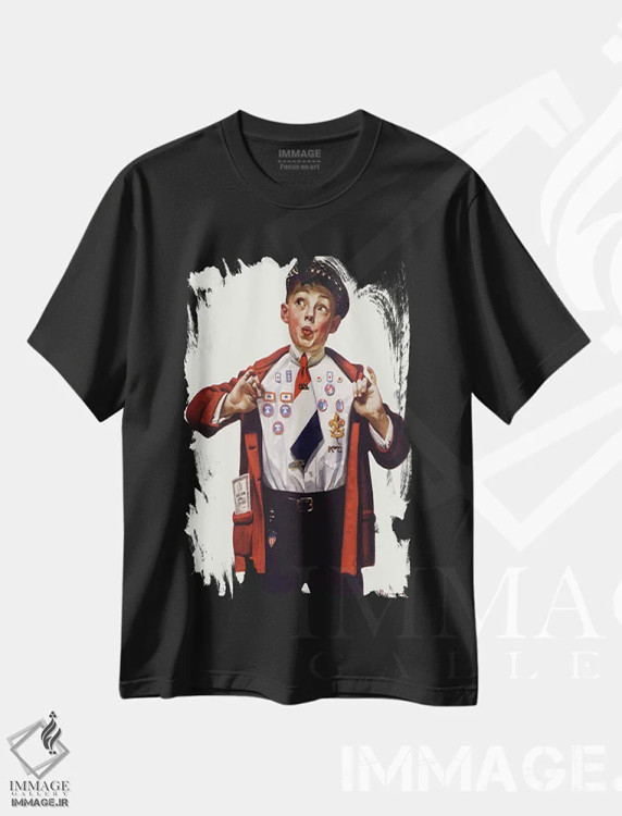 تیشرت مشکی طرح دار پسری که مدال هایش را نشان می دهد، دکور آمریکایی اثر نورمن راکول | فروشگاه ایماژ