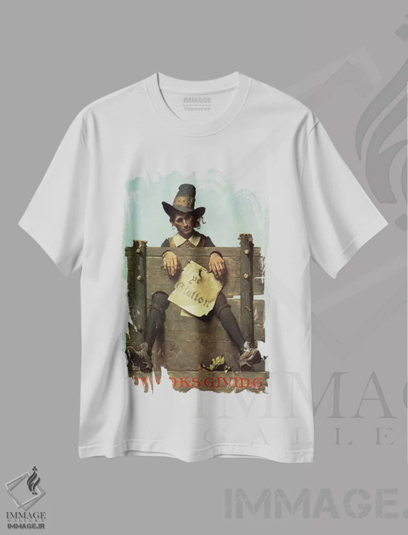 تیشرت سفید طرح دار شکرگزاری - تو شکمو هستی، هنر فاخر کلاسیک اثر نورمن راکول | فروشگاه ایماژ