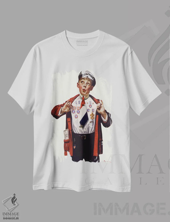 تیشرت سفید طرح دار پسری که مدال هایش را نشان می دهد، دکور آمریکایی اثر نورمن راکول | immage.ir
