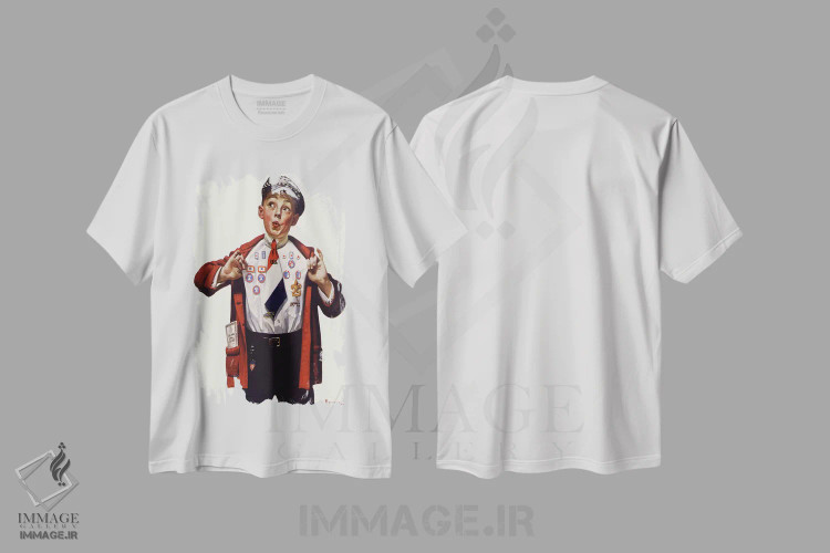 تیشرت سفید طرح دار پسری که مدال هایش را نشان می دهد، دکور آمریکایی اثر نورمن راکول | immage.ir