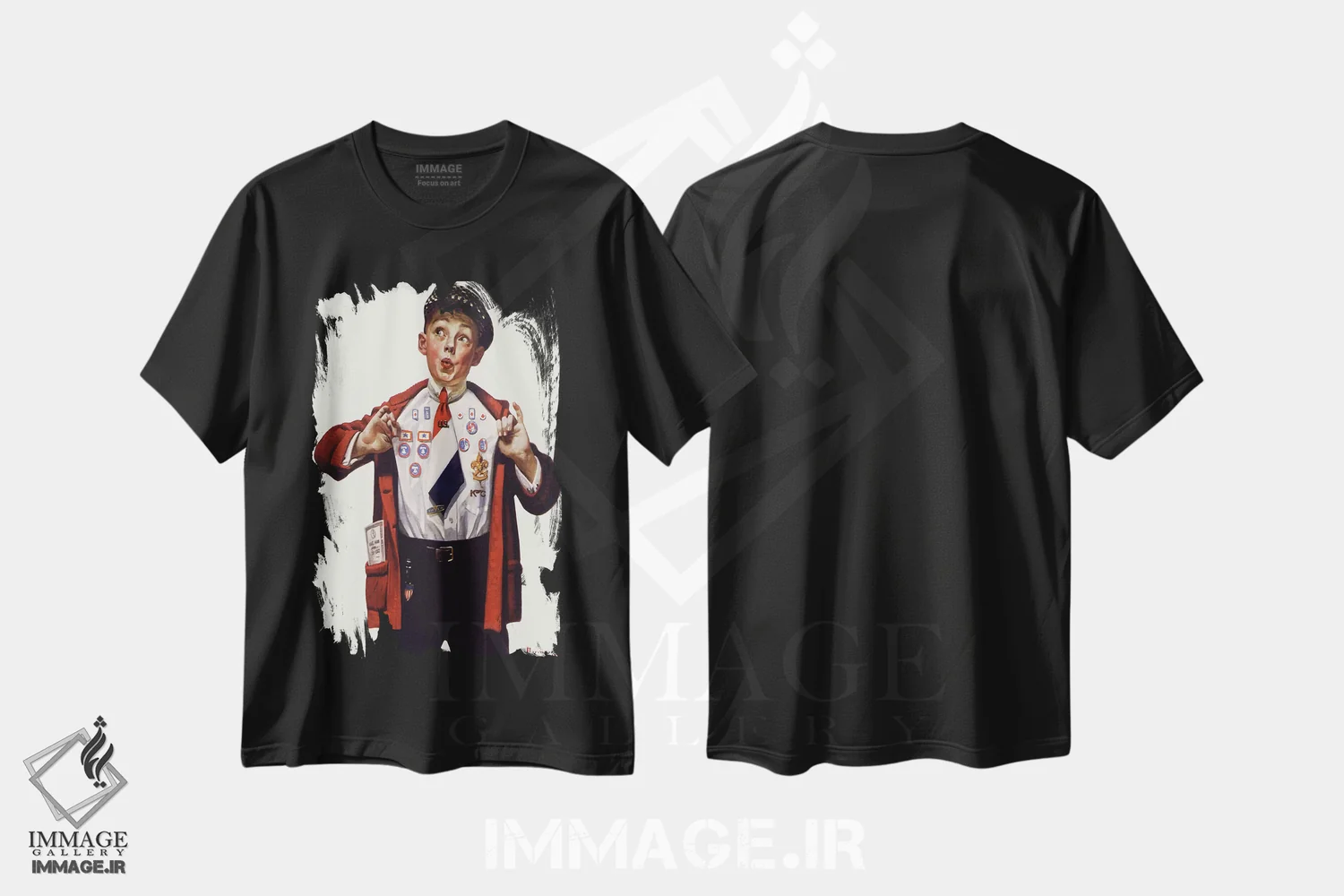 تیشرت مشکی طرح دار پسری که مدال هایش را نشان می دهد، دکور آمریکایی اثر نورمن راکول | فروشگاه ایماژ