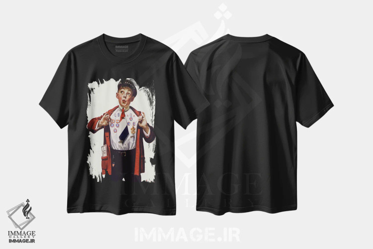 تیشرت مشکی طرح دار پسری که مدال هایش را نشان می دهد، دکور آمریکایی اثر نورمن راکول | فروشگاه ایماژ