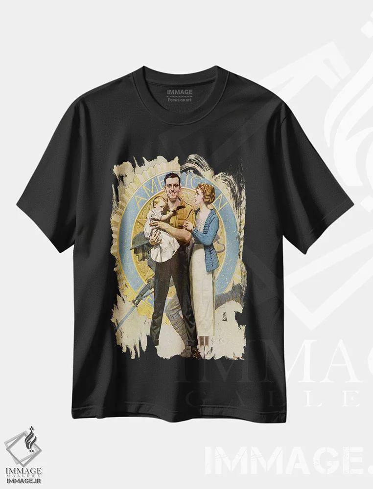 تیشرت مشکی طرح دار ادامه دادن، دکور آمریکایی اثر نورمن راکول | فروشگاه ایماژ