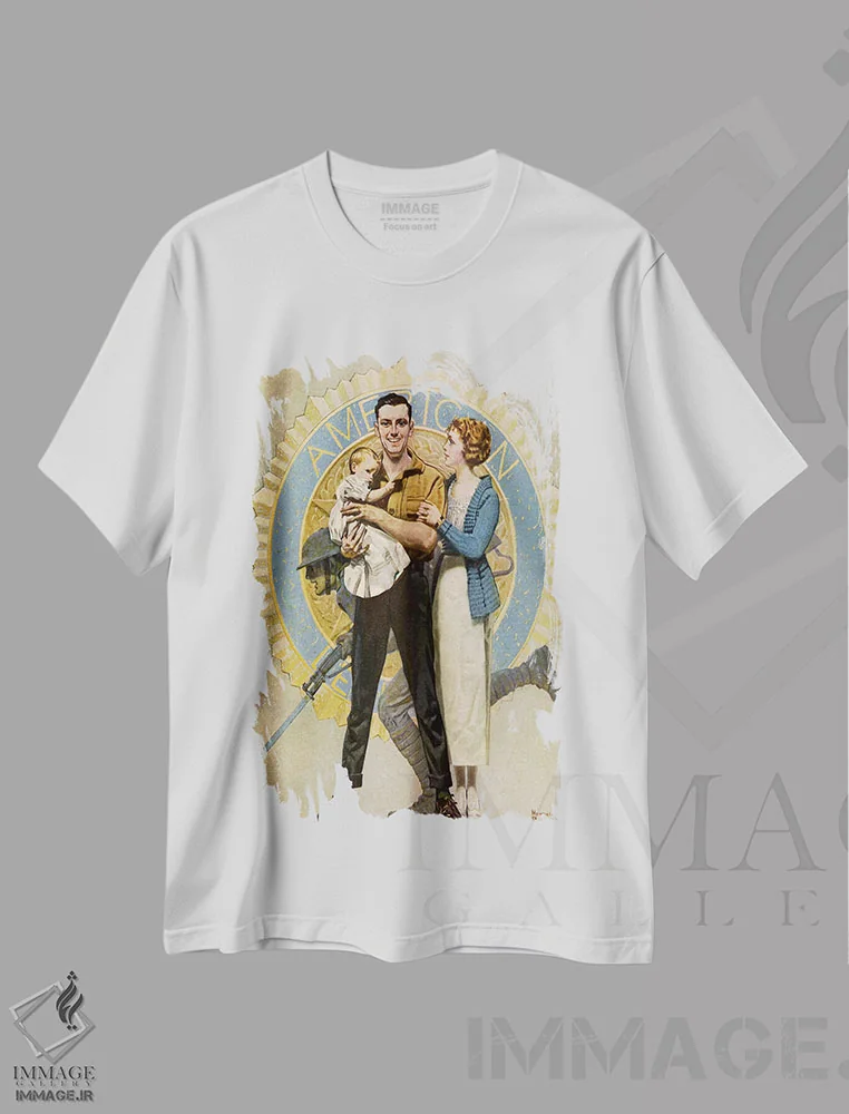 تیشرت سفید طرح دار ادامه دادن، دکور آمریکایی اثر نورمن راکول | immage.ir