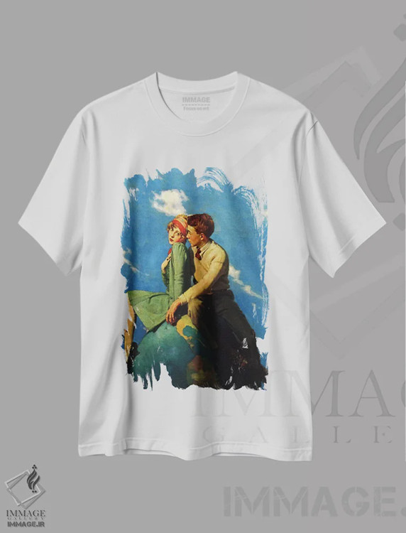 تیشرت سفید طرح دار بر بام دنیا، هنر فاخر کلاسیک اثر نورمن راکول | فروشگاه ایماژ