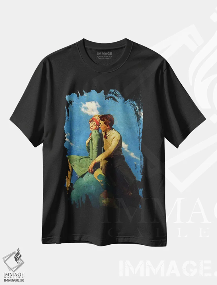 تیشرت مشکی طرح دار بر بام دنیا، هنر فاخر کلاسیک اثر نورمن راکول | immage.ir
