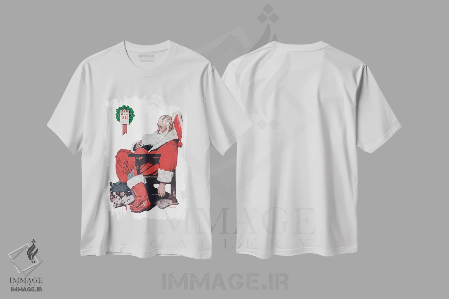 تیشرت سفید طرح دار روز بعد از کریسمس، هنر فاخر کلاسیک اثر نورمن راکول | immage.ir