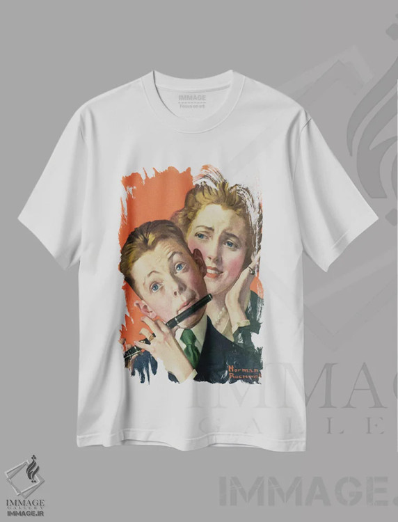 تیشرت سفید طرح دار پسر نوازنده، هنر فاخر کلاسیک اثر نورمن راکول | immage.ir