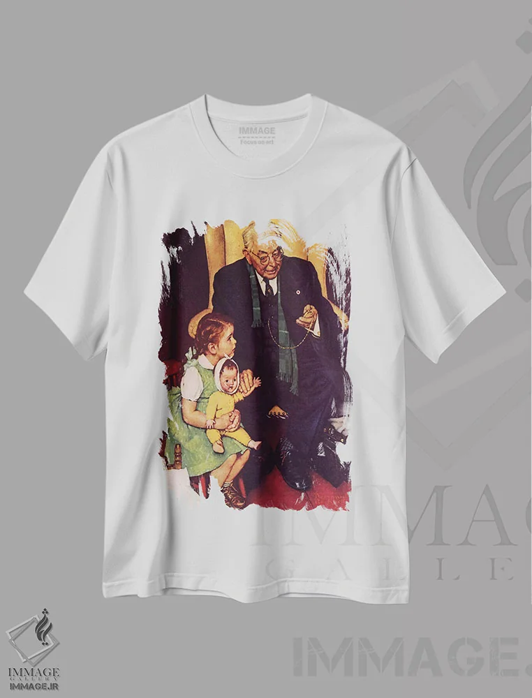 تیشرت سفید طرح دار پزشک و عروسک، هنر فاخر کلاسیک اثر نورمن راکول | immage.ir