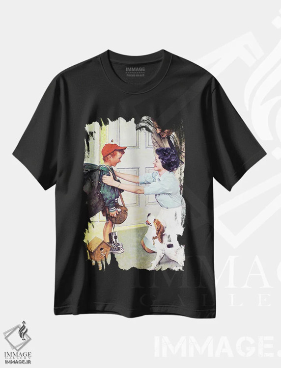 تیشرت مشکی طرح دار بازگشت از اردو، هنر فاخر کلاسیک اثر نورمن راکول | immage.ir