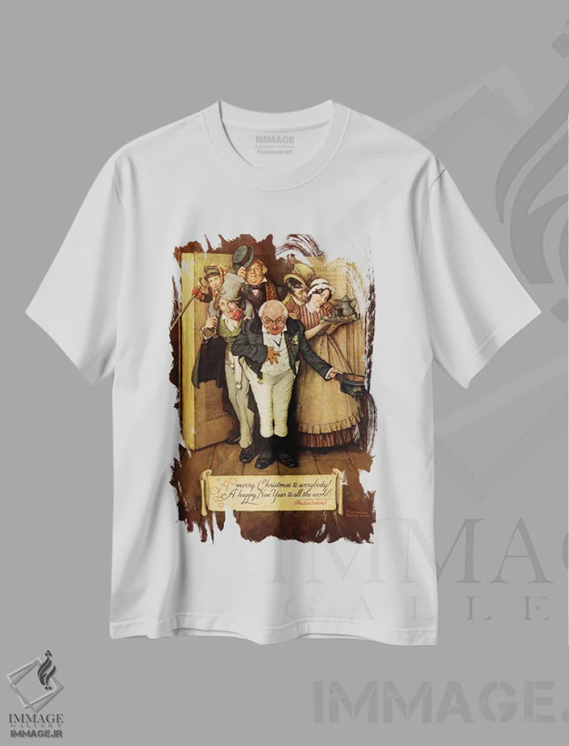 تیشرت سفید طرح دار دنیای چارلز دیکنز، هنر فاخر کلاسیک اثر نورمن راکول | فروشگاه ایماژ