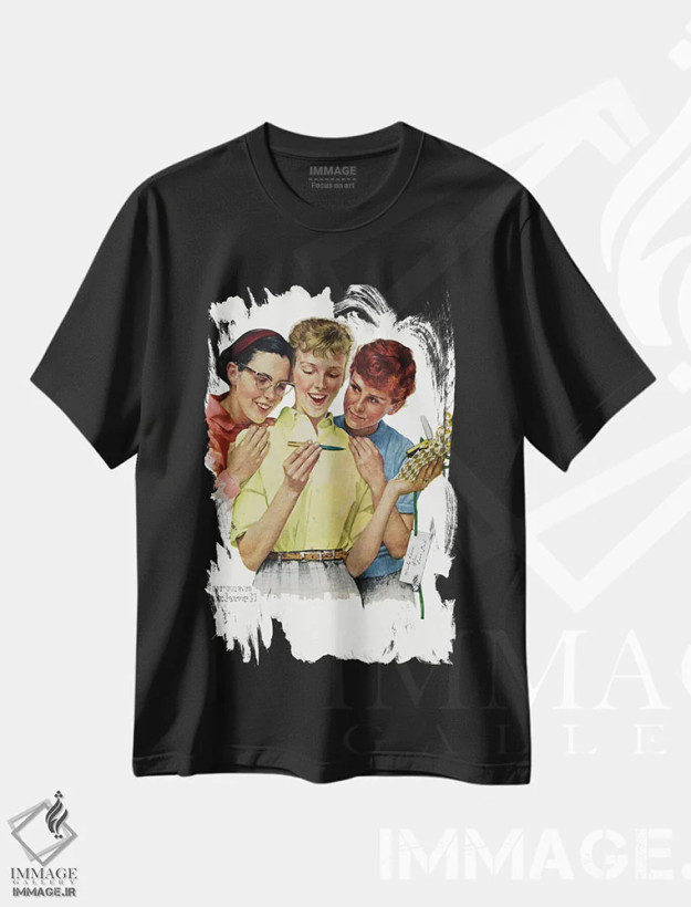 تیشرت مشکی طرح دار او برایم یک خودنویس پارکر فرستاد، هنر فاخر کلاسیک اثر نورمن راکول | فروشگاه ایماژ