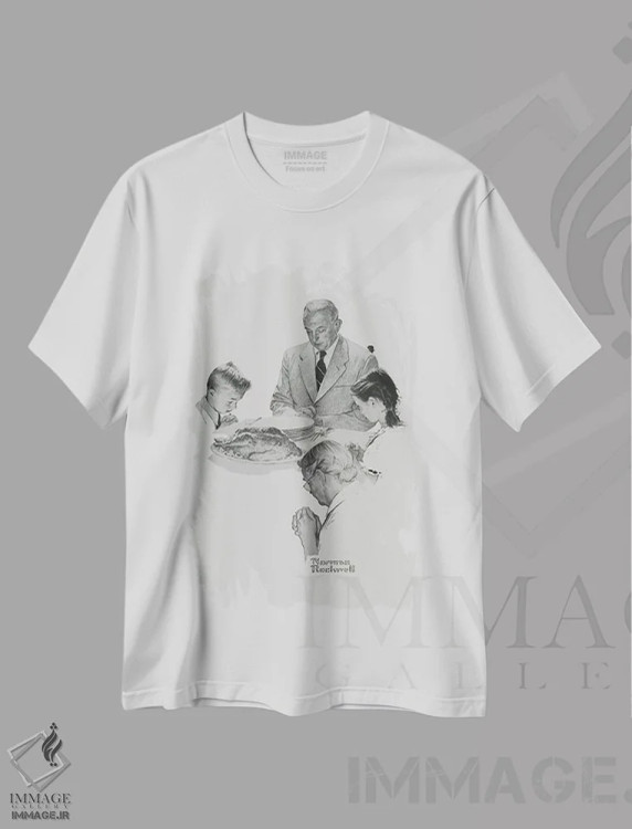 تیشرت سفید طرح دار روز شکرگزاری، هنر فاخر کلاسیک اثر نورمن راکول | فروشگاه ایماژ