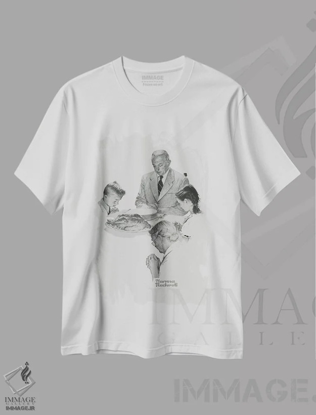 تیشرت سفید طرح دار روز شکرگزاری، هنر فاخر کلاسیک اثر نورمن راکول | فروشگاه ایماژ