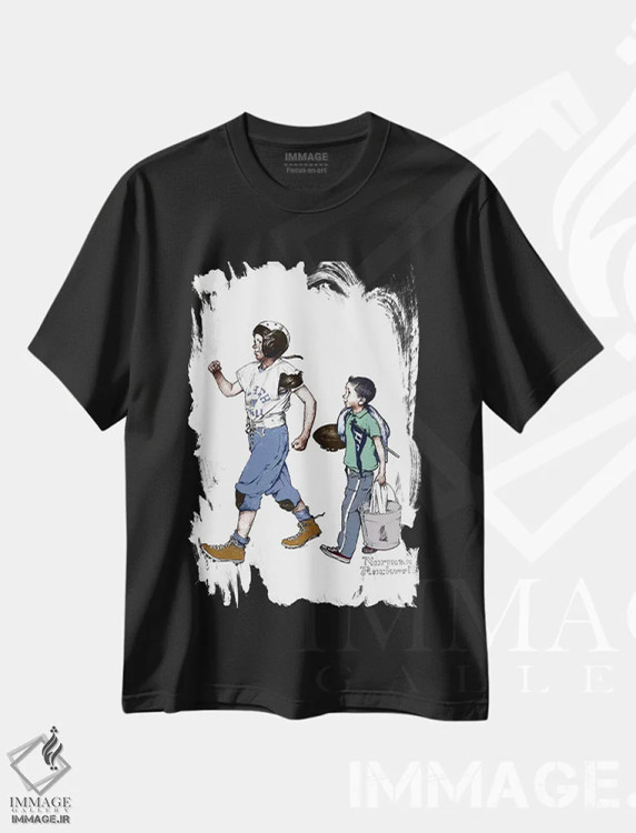تیشرت مشکی طرح دار قهرمان فوتبال، هنر فاخر کلاسیک اثر نورمن راکول | فروشگاه ایماژ