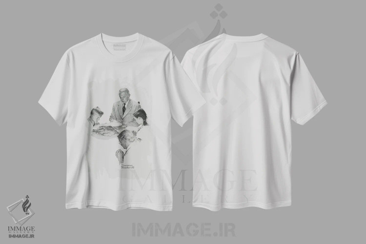 تیشرت سفید طرح دار روز شکرگزاری، هنر فاخر کلاسیک اثر نورمن راکول | فروشگاه ایماژ