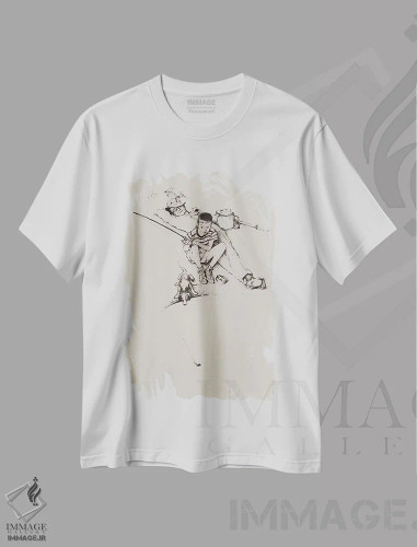 تیشرت سفید طرح دار پدربزرگ و پسربچه در حال ماهیگیری، هنر فاخر کلاسیک اثر نورمن راکول | فروشگاه ایماژ