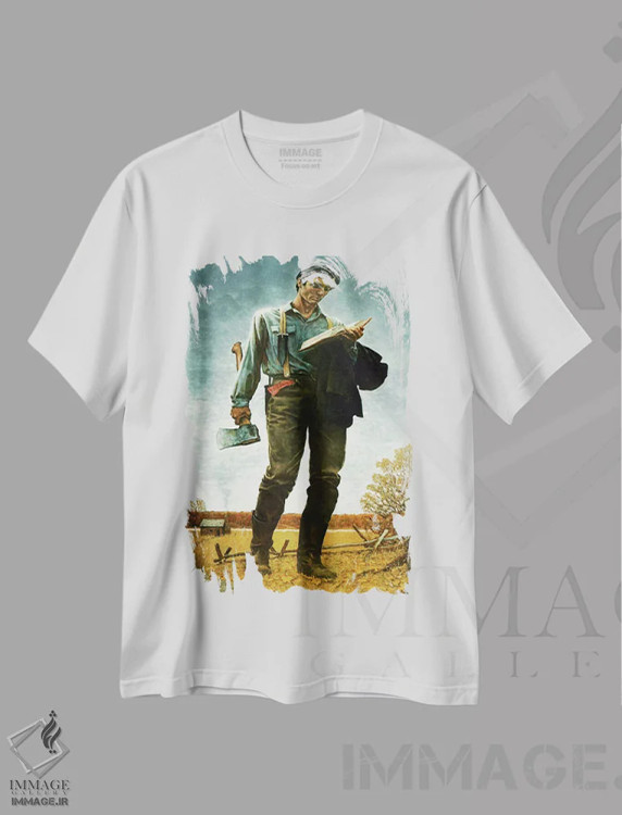 تیشرت سفید طرح دار لینکلن هیزم شکن، دکور آمریکایی اثر نورمن راکول | فروشگاه ایماژ