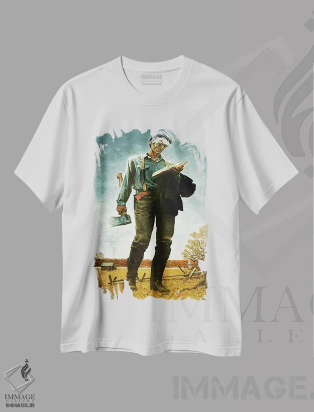 تیشرت سفید طرح دار لینکلن هیزم شکن، دکور آمریکایی اثر نورمن راکول | فروشگاه ایماژ