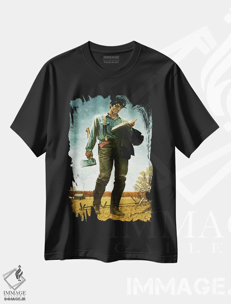 تیشرت مشکی طرح دار لینکلن هیزم شکن، دکور آمریکایی اثر نورمن راکول | immage.ir