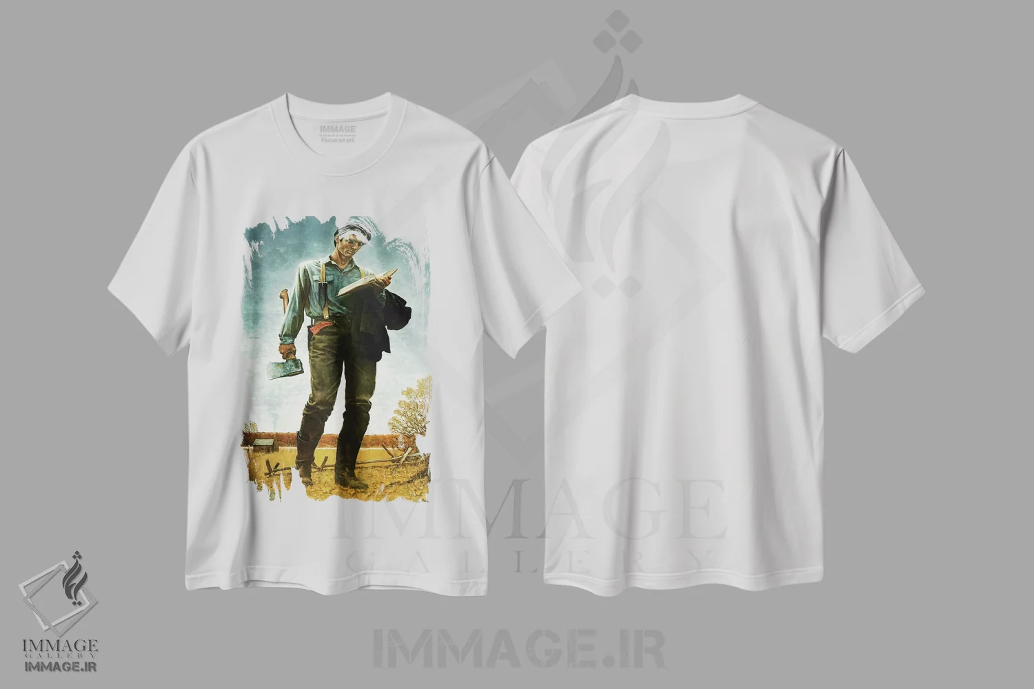 تیشرت سفید طرح دار لینکلن هیزم شکن، دکور آمریکایی اثر نورمن راکول | فروشگاه ایماژ