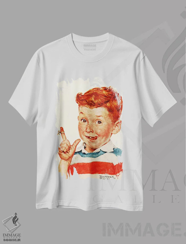 تیشرت سفید طرح دار پسر با نخ، هنر فاخر کلاسیک اثر نورمن راکول | فروشگاه ایماژ