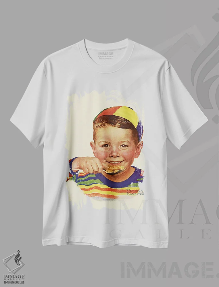 تیشرت سفید طرح دار کلاه گرد، هنر فاخر کلاسیک اثر نورمن راکول | immage.ir