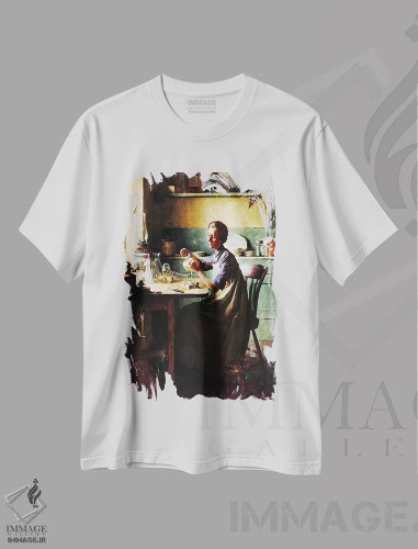 تیشرت سفید طرح دار ولی با یک لمس انگشت نور خواهید داشت، هنر فاخر کلاسیک اثر نورمن راکول | فروشگاه ایماژ