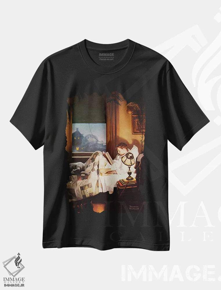 تیشرت مشکی طرح دار و هر پسری می تواند علاءالدین باشد، هنر فاخر کلاسیک اثر نورمن راکول | فروشگاه ایماژ