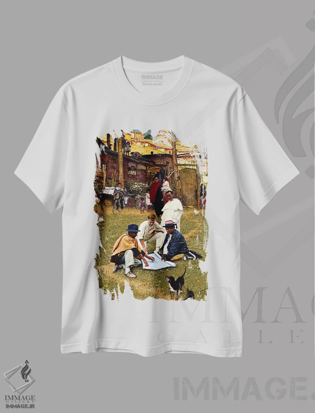 تیشرت سفید طرح دار Colombia,سپاه صلح در بوگوتا، کلمبیا، هنر فاخر کلاسیک اثر نورمن راکول | فروشگاه ایماژ