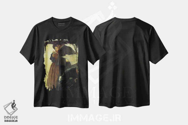 تیشرت مشکی طرح دار محبوب ترین نویسندهٔ آمریکایی شماره ۲، هنر فاخر کلاسیک اثر نورمن راکول | فروشگاه ایماژ