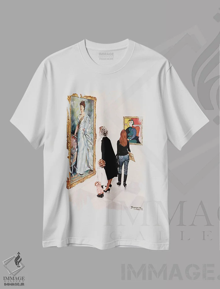 تیشرت سفید طرح دار پیکاسو در برابر سارجنت، هنر فاخر کلاسیک اثر نورمن راکول | immage.ir
