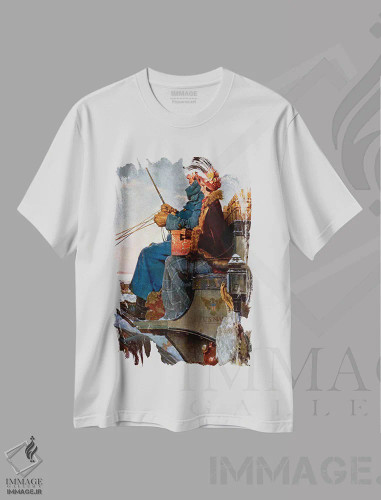 تیشرت سفید طرح دار مربی کریسمس، هنر فاخر کلاسیک اثر نورمن راکول | فروشگاه ایماژ