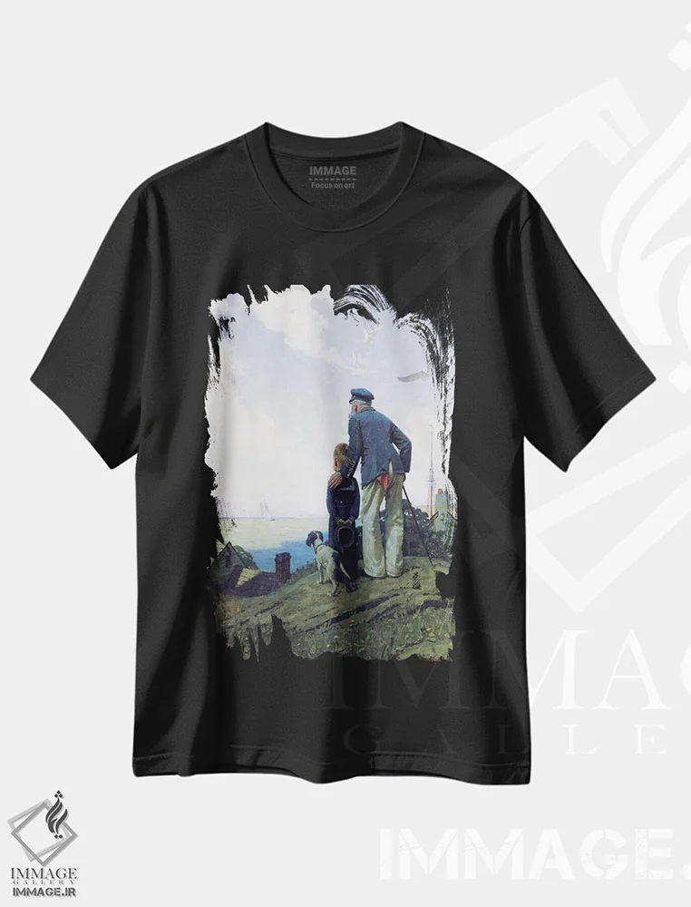 تیشرت مشکی طرح دار خانه نشین ها، هنر فاخر کلاسیک اثر نورمن راکول | immage.ir