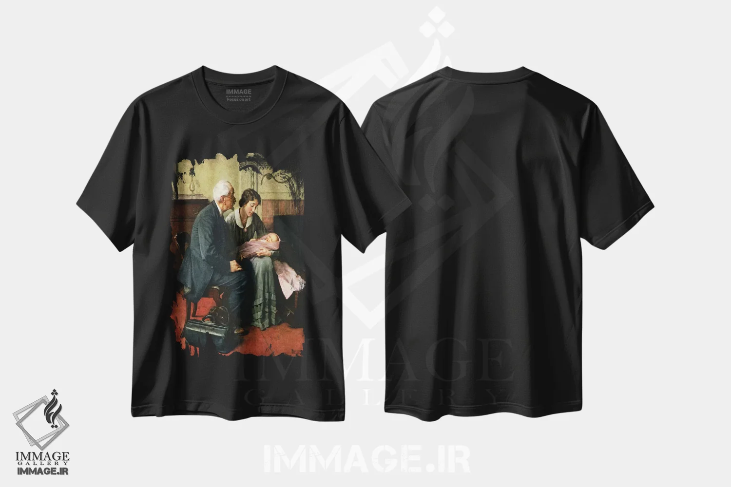 تیشرت مشکی طرح دار همسایگانم و خودم، هنر فاخر کلاسیک اثر نورمن راکول | فروشگاه ایماژ