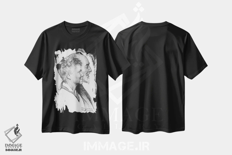 تیشرت مشکی طرح دار پرتره جان و دوروتی کَنفیلد فیشر، هنر فاخر کلاسیک اثر نورمن راکول | فروشگاه ایماژ