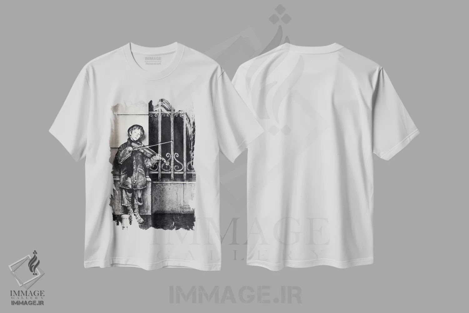 تیشرت سفید طرح دار فیل نوازنده ویولن، هنر فاخر کلاسیک اثر نورمن راکول | فروشگاه ایماژ